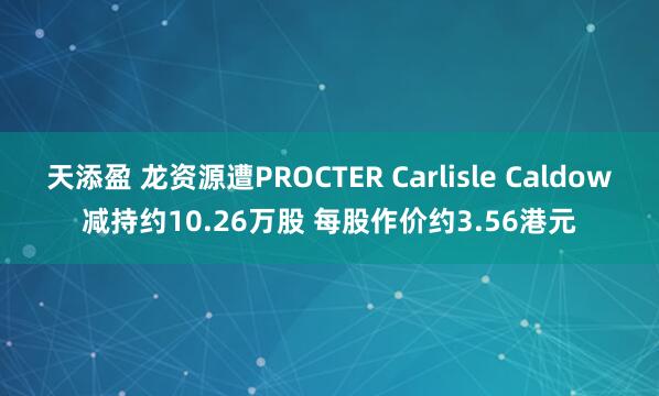 天添盈 龙资源遭PROCTER Carlisle Caldow减持约10.26万股 每股作价约3.56港元